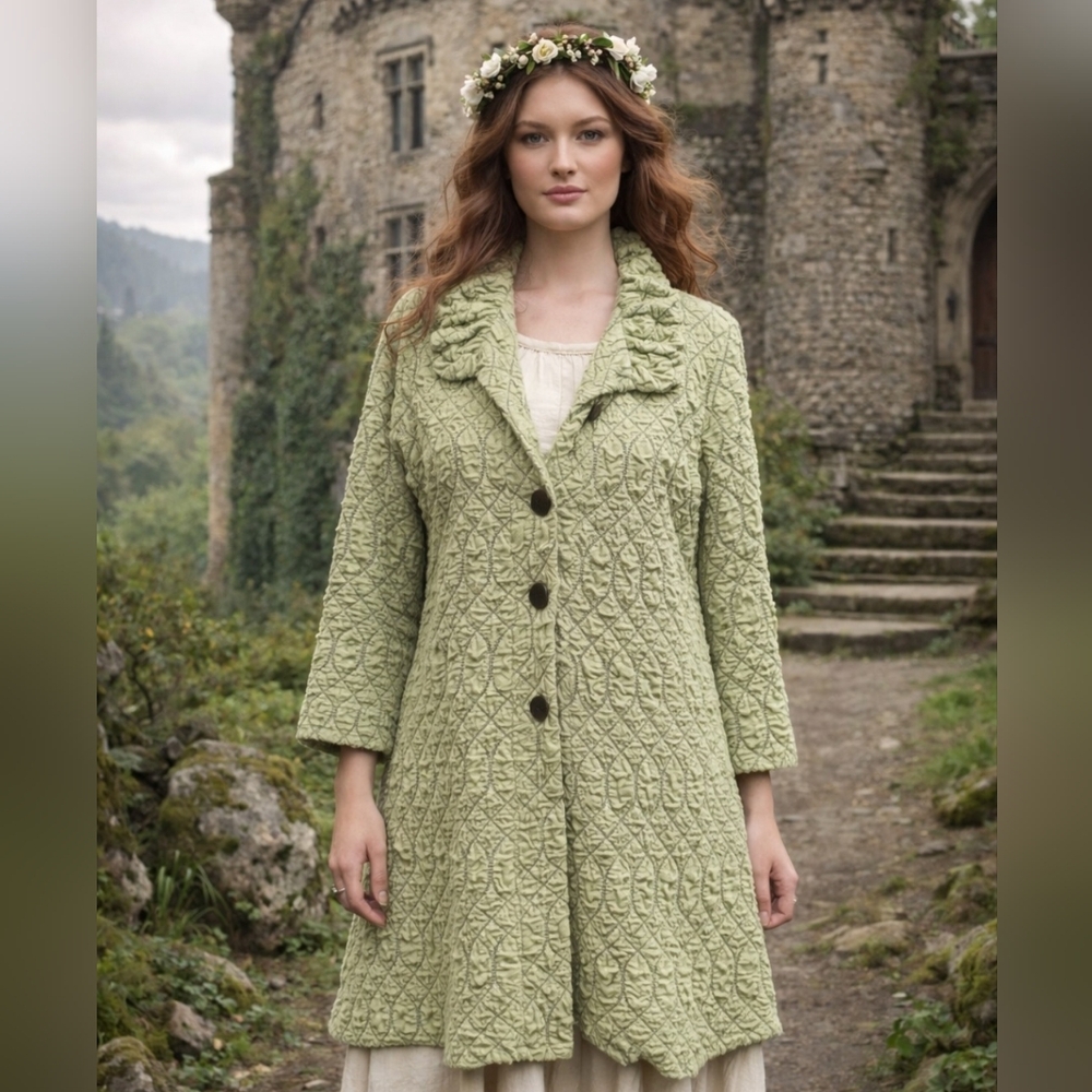 Me Me Collection Quilted Pea Coat Green Apple Womens M,  Renfair, Castlecore